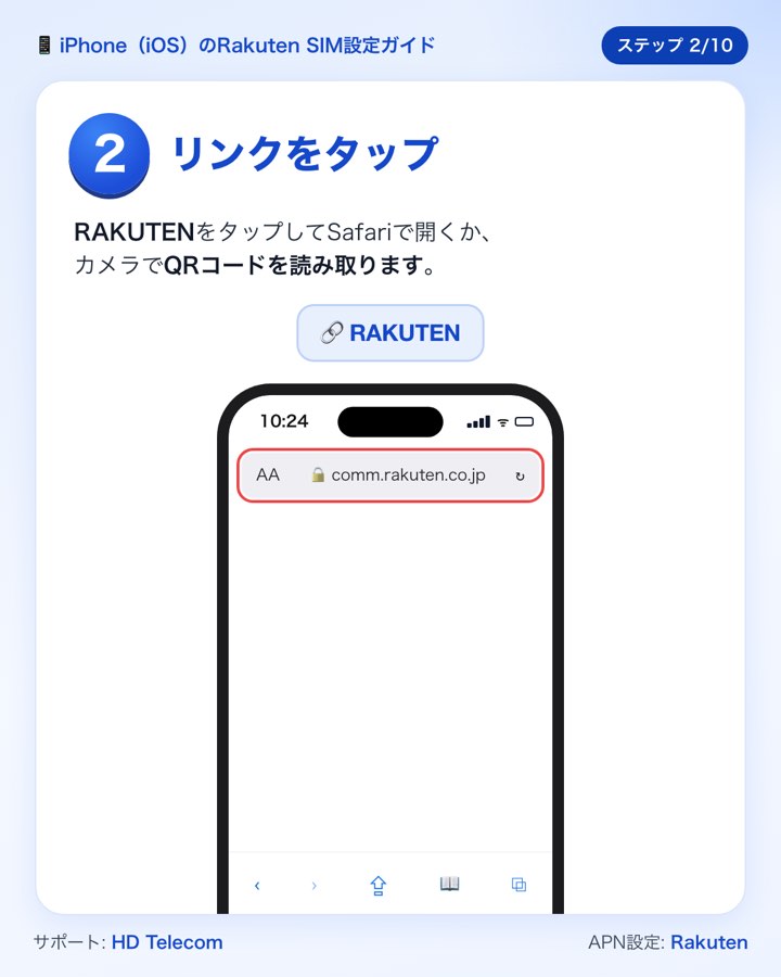 ステップ2：Rakutenの設定用リンクをSafariで開く